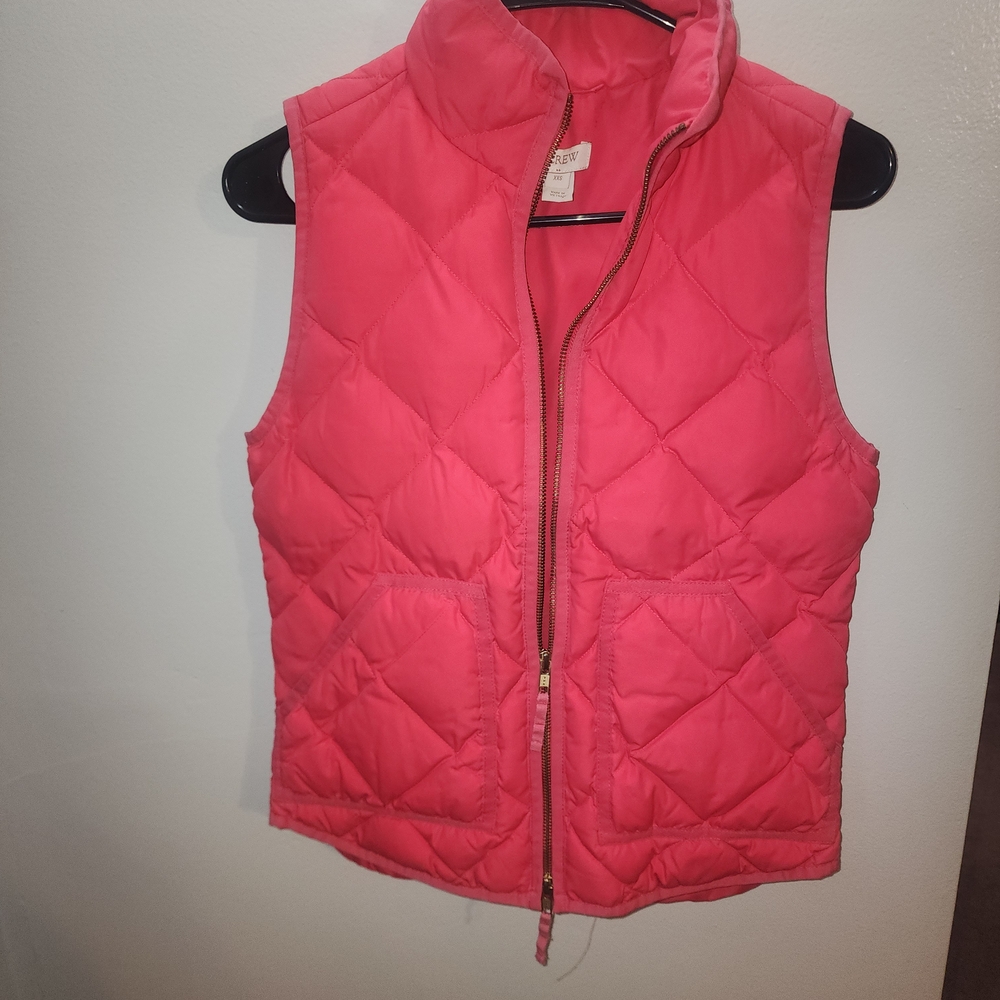 J. Crew Pink Quilted Puffer Vest with High Collar